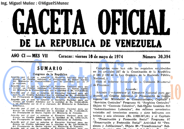 Gaceta Oficial 30394 del 10 Mayo 1974