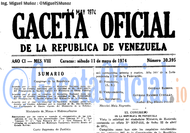 Gaceta Oficial 30395 del 11 Mayo 1974