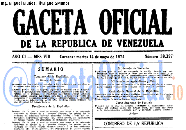 Gaceta Oficial 30397 del 14 Mayo 1974