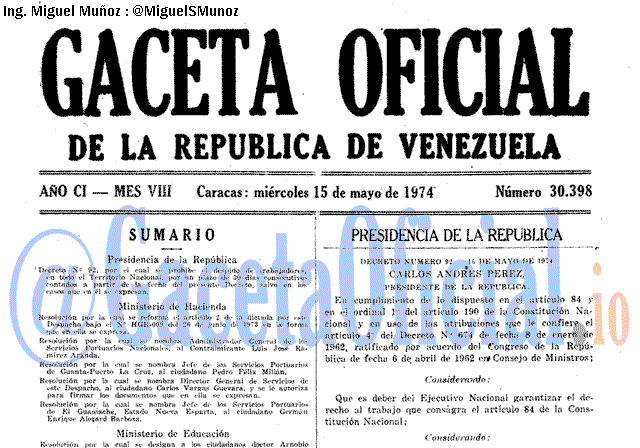 Gaceta Oficial 30398 del 15 Mayo 1974