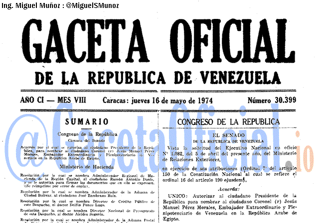 Gaceta Oficial 30399 del 16 Mayo 1974