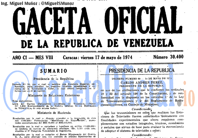 Gaceta Oficial 30400 del 17 Mayo 1974