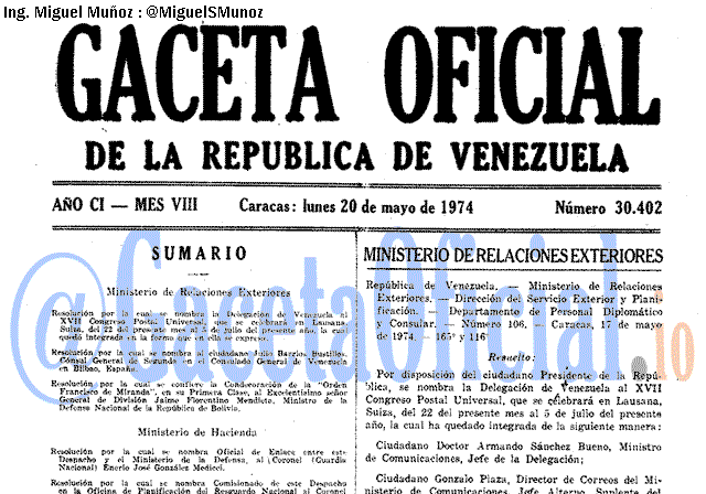 Gaceta Oficial 30402 del 20 Mayo 1974