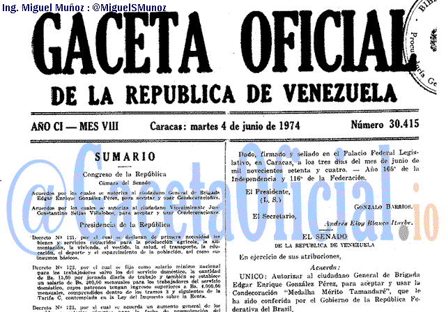Gaceta Oficial 30415 del 4 Junio 1974