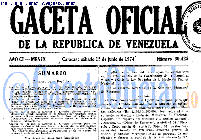 Gaceta Oficial 30425 del 15 Junio 1974