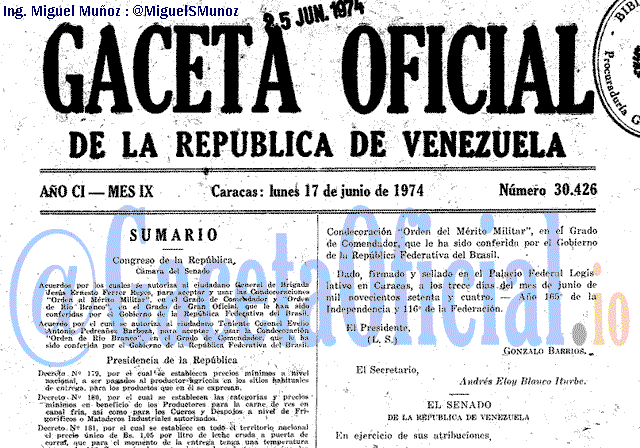 Gaceta Oficial 30426 del 17 Junio 1974