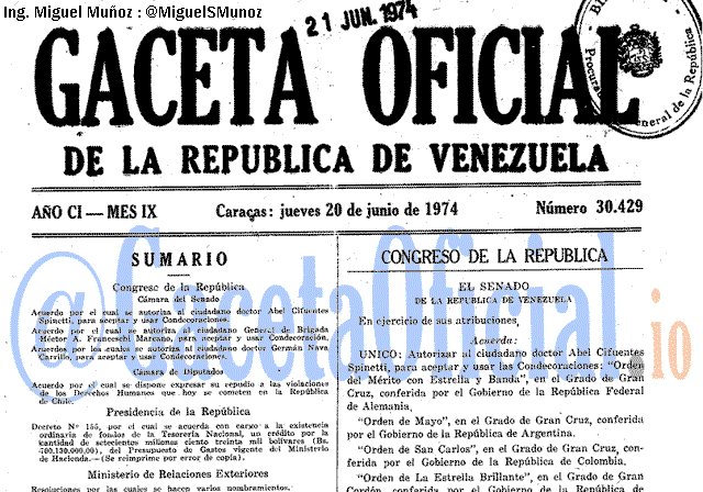 Gaceta Oficial 30429 del 20 Junio 1974