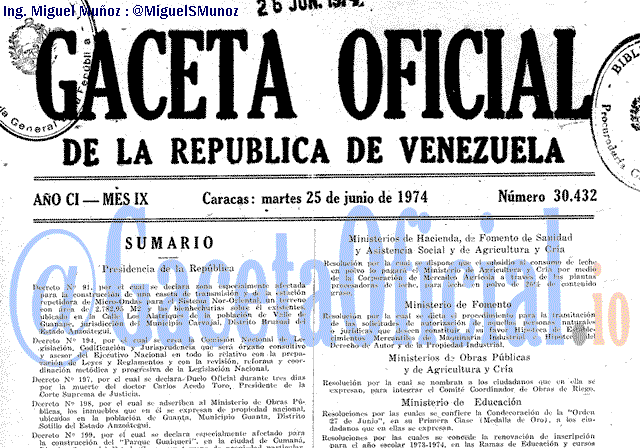 Gaceta Oficial 30432 del 25 Junio 1974