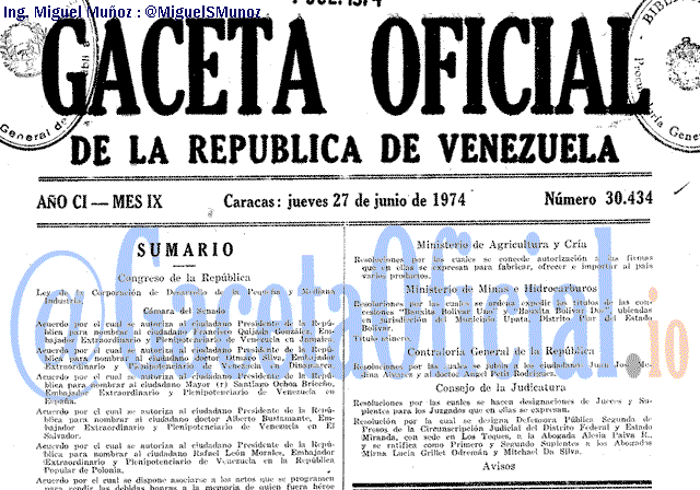 Gaceta Oficial 30434 del 27 Junio 1974