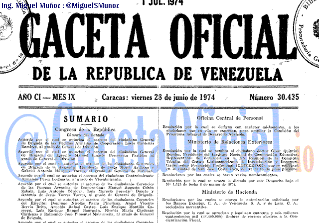 Gaceta Oficial 30435 del 28 Junio 1974
