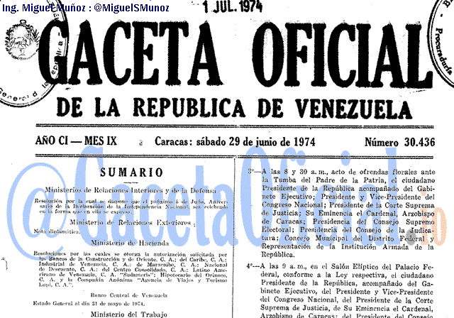 Gaceta Oficial 30436 del 29 Junio 1974