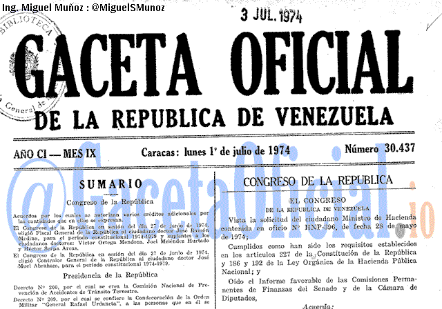 Gaceta Oficial 30437 del 1 Julio 1974