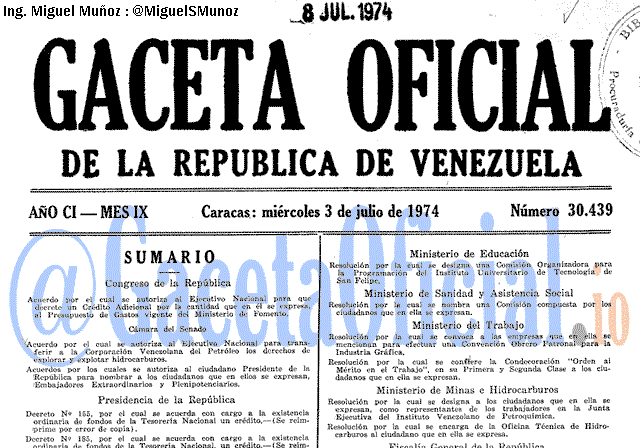 Gaceta Oficial 30439 del 3 Julio 1974