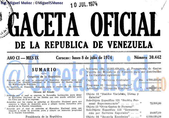 Gaceta Oficial 30442 del 8 Julio 1974