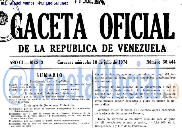 Gaceta Oficial 30444 del 10 Julio 1974
