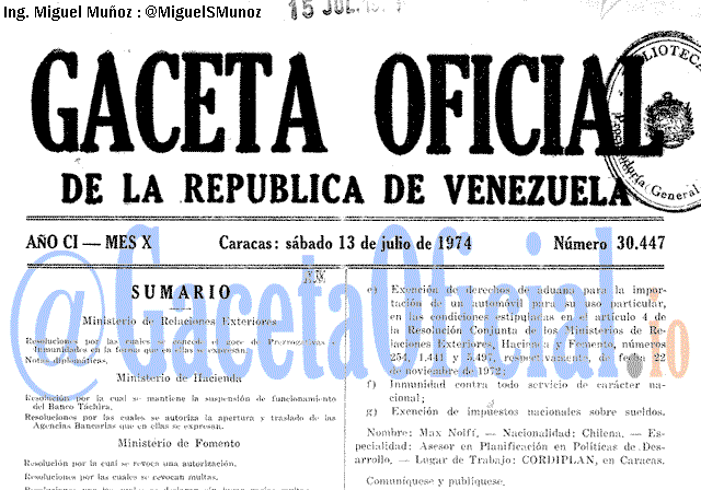 Gaceta Oficial 30447 del 13 Julio 1974
