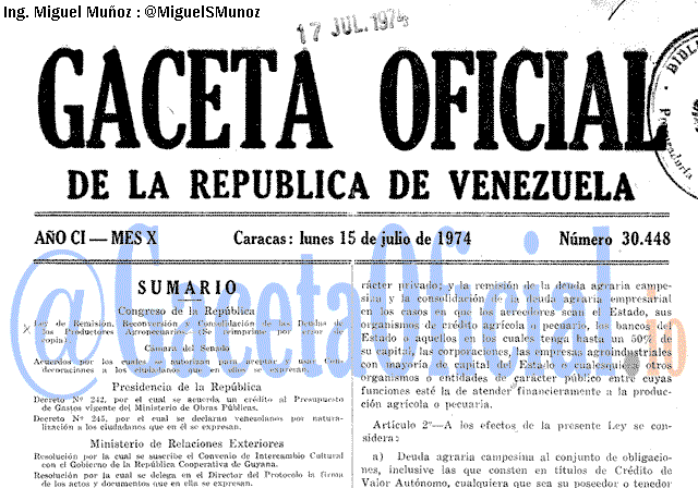 Gaceta Oficial 30448 del 15 Julio 1974
