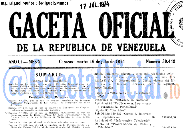 Gaceta Oficial 30449 del 16 Julio 1974