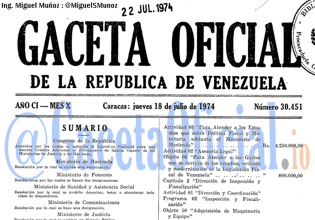 Gaceta Oficial 30451 del 18 Julio 1974
