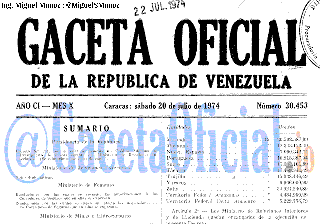 Gaceta Oficial 30453 del 20 Julio 1974