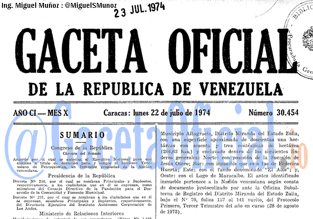 Gaceta Oficial 30454 del 22 Julio 1974