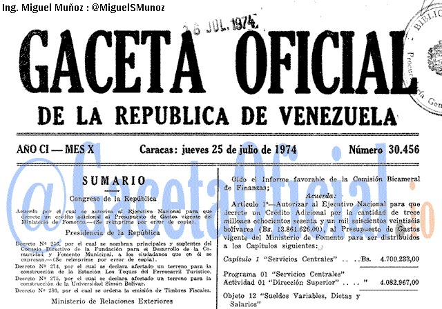 Gaceta Oficial 30456 del 25 Julio 1974