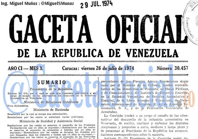 Gaceta Oficial 30457 del 26 Julio 1974