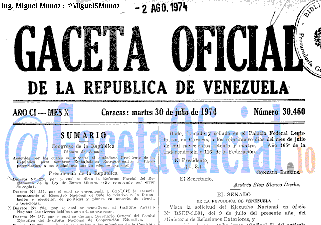Gaceta Oficial 30460 del 30 Julio 1974