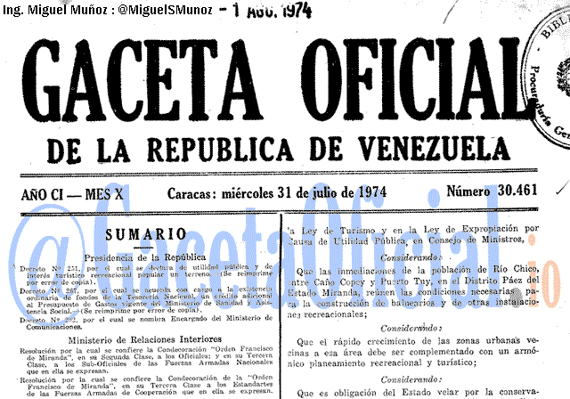 Gaceta Oficial 30461 del 31 Julio 1974