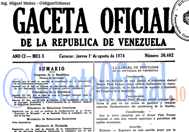 Gaceta Oficial 30462 del 1 Agosto 1974