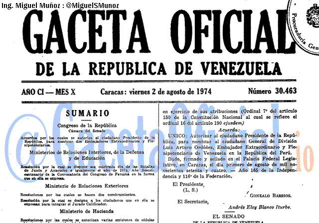 Gaceta Oficial 30463 del 2 Agosto 1974