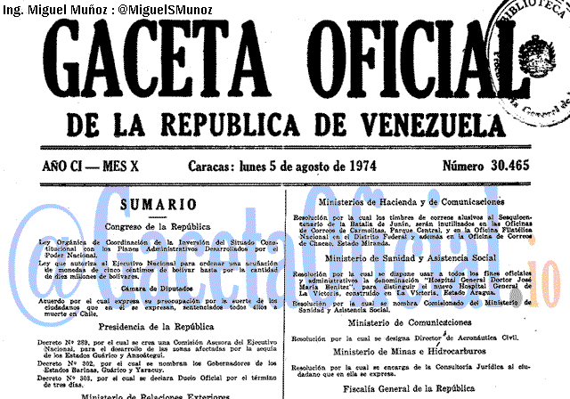 Gaceta Oficial 30465 del 5 Agosto 1974