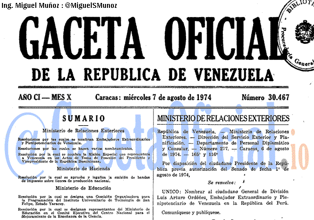 Gaceta Oficial 30467 del 7 Agosto 1974