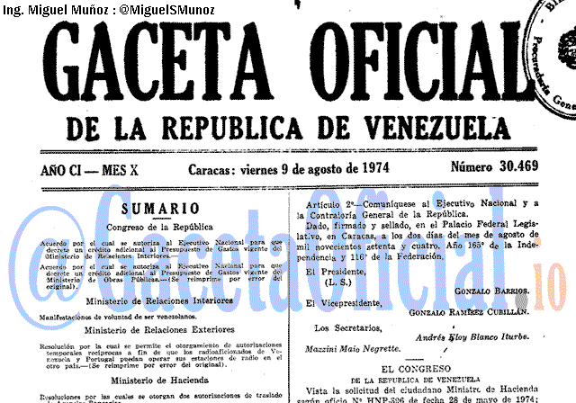 Gaceta Oficial 30469 del 9 Agosto 1974