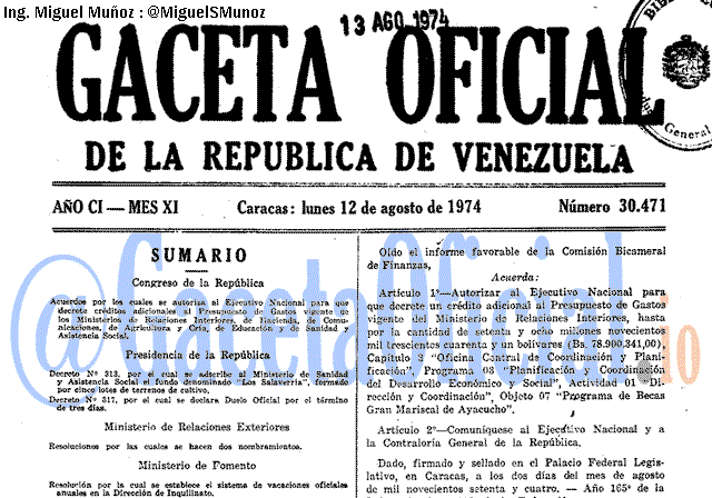 Gaceta Oficial 30471 del 12 Agosto 1974
