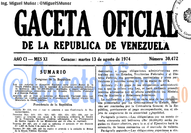 Gaceta Oficial 30472 del 13 Agosto 1974