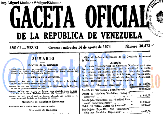 Gaceta Oficial 30473 del 14 Agosto 1974