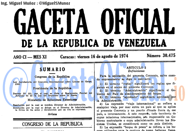 Gaceta Oficial 30475 del 16 Agosto 1974