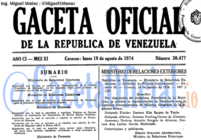Gaceta Oficial 30477 del 19 Agosto 1974