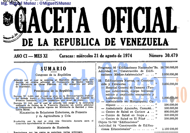 Gaceta Oficial 30479 del 21 Agosto 1974