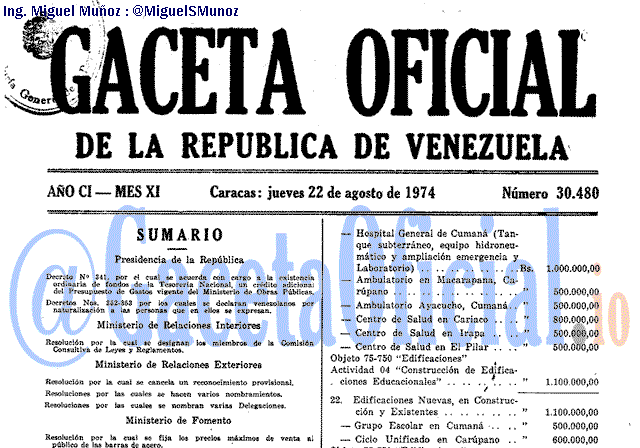 Gaceta Oficial 30480 del 22 Agosto 1974