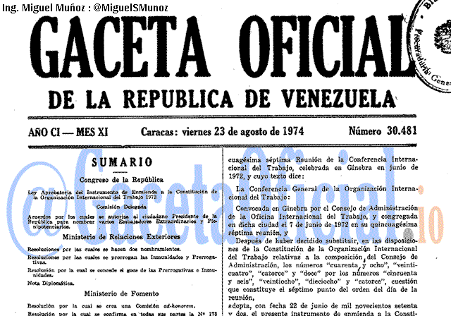Gaceta Oficial 30481 del 23 Agosto 1974