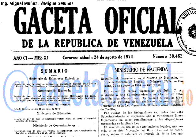 Gaceta Oficial 30482 del 24 Agosto 1974