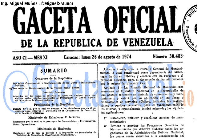 Gaceta Oficial 30483 del 26 Agosto 1974