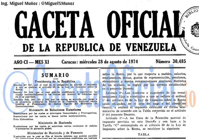 Gaceta Oficial 30485 del 28 Agosto 1974