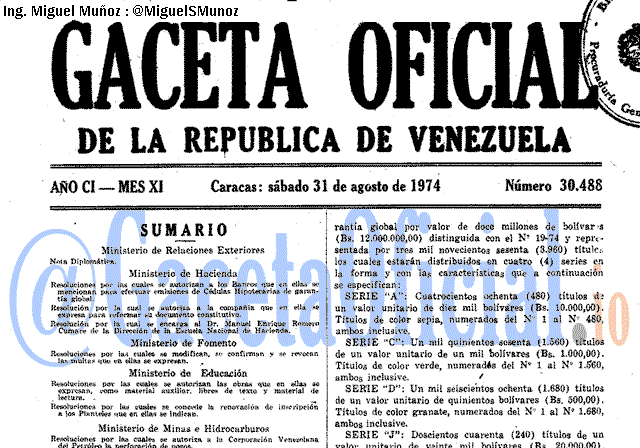 Gaceta Oficial 30488 del 31 Agosto 1974