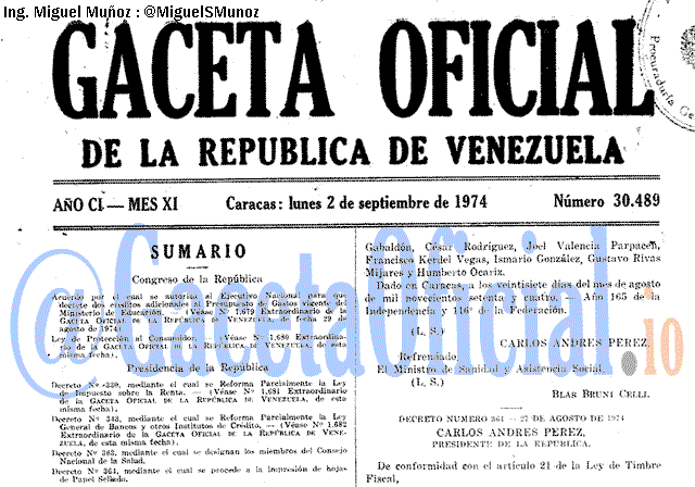Gaceta Oficial 30489 del 2 Septiembre 1974
