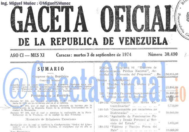 Gaceta Oficial 30490 del 3 Septiembre 1974