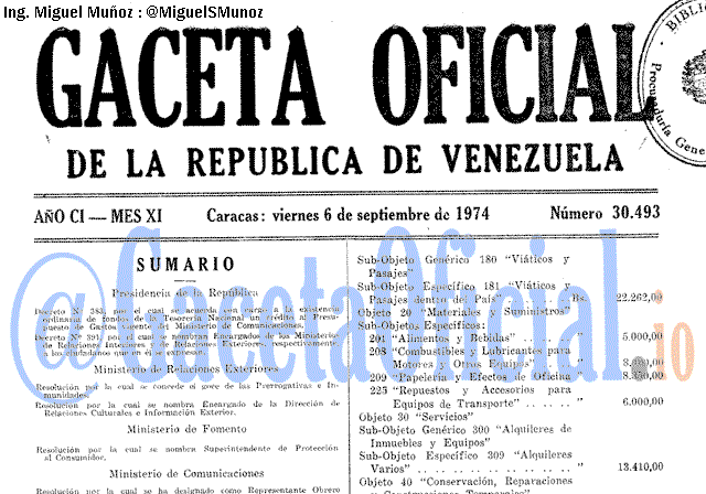 Gaceta Oficial 30493 del 6 Septiembre 1974
