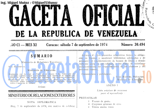 Gaceta Oficial 30494 del 7 Septiembre 1974